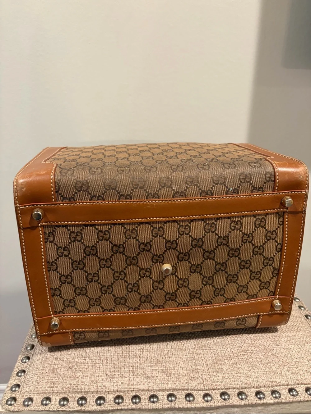 Vintage Gucci Brown Monogram Top-Handle Train Case 90s - Picture 5 of 9